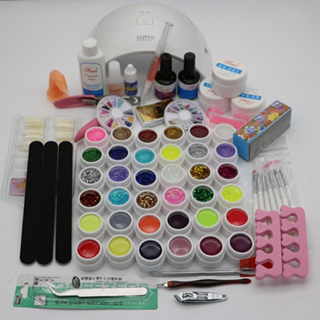 New Pro 24W Led 36W UV GEL polish with White Lamp & 36 Color UV Gel Nail Art Tools Set Kit Top coat & Base coat  SI-111