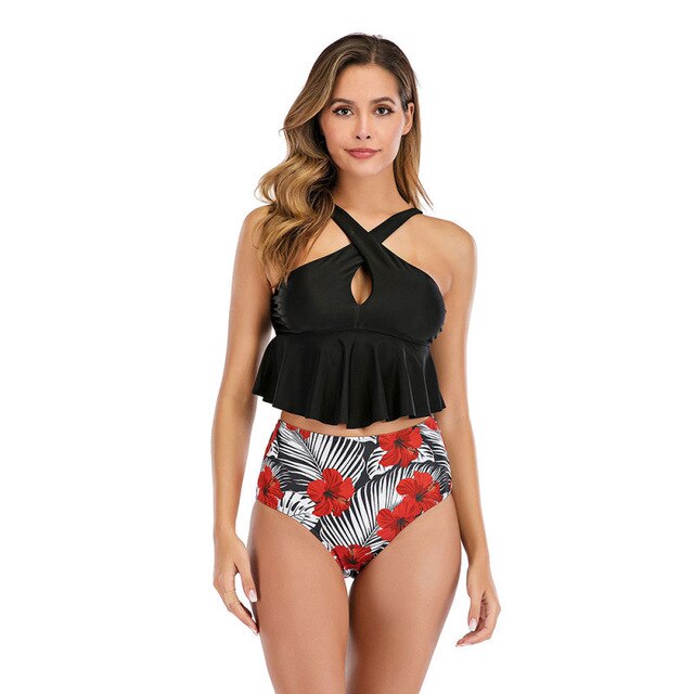 Swimsuit Print Ruffle Swimsuit Bottom Bikini Set Beachwear Women's Swimming Suits
