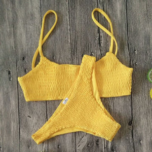 Yellow Ruffles Crochet Sexy Bikini Set