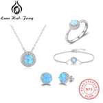 Round Blue Opal Stone Rings Stud Earrings Necklaces Bracelets Gifts for Women