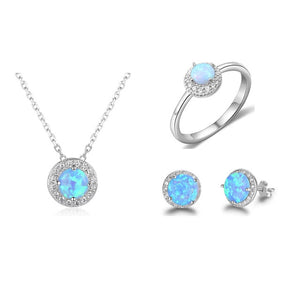 Round Blue Opal Stone Rings Stud Earrings Necklaces Bracelets Gifts for Women