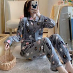 Winter Pajamas Women 2 Piece Fleece Sleepwear Set